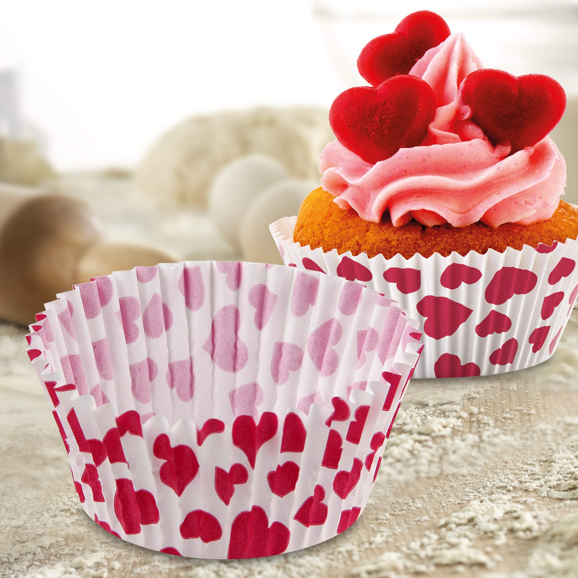 50x pirottini carta muffin/cupcake (cuore)